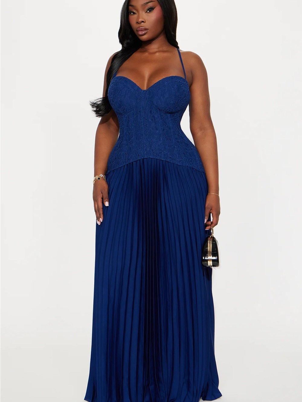 Fashion Nova Royal Blue Lace Corset Maxi Dress